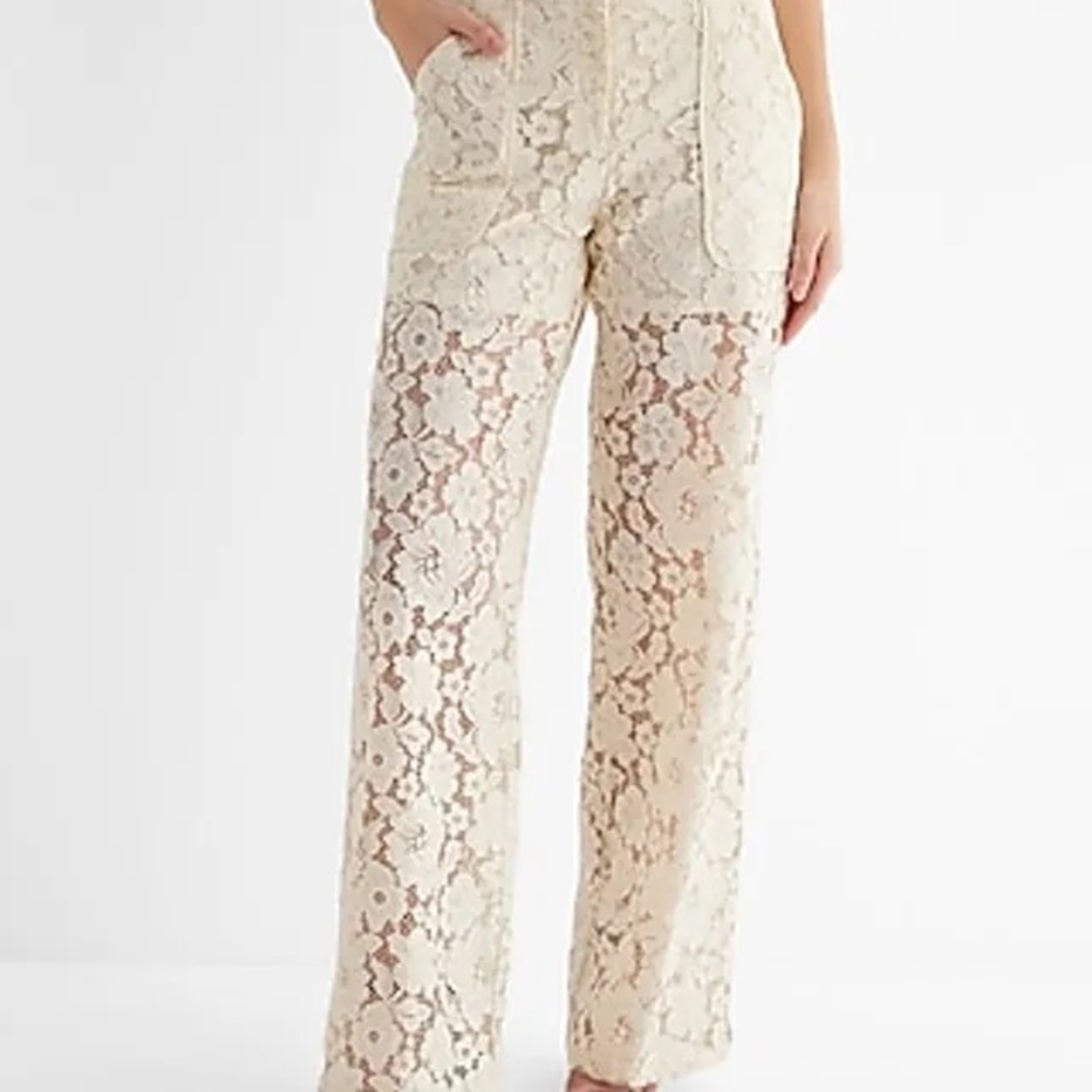 Express Cream Lace Straight Leg Pants